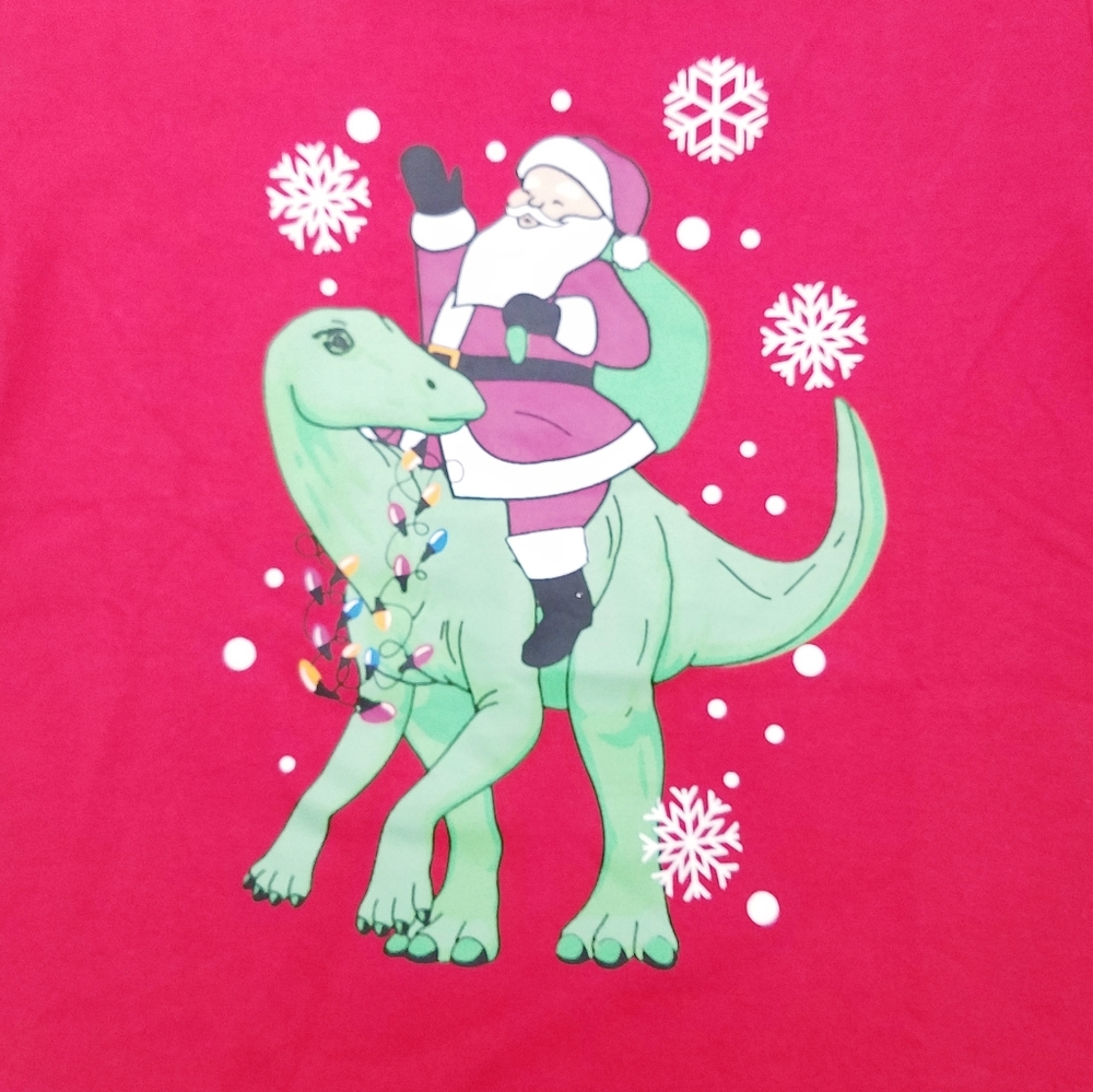 NWT Boys Red Santa Riding Dinosaur Graphic T-Shirt - Picture 2 of 2